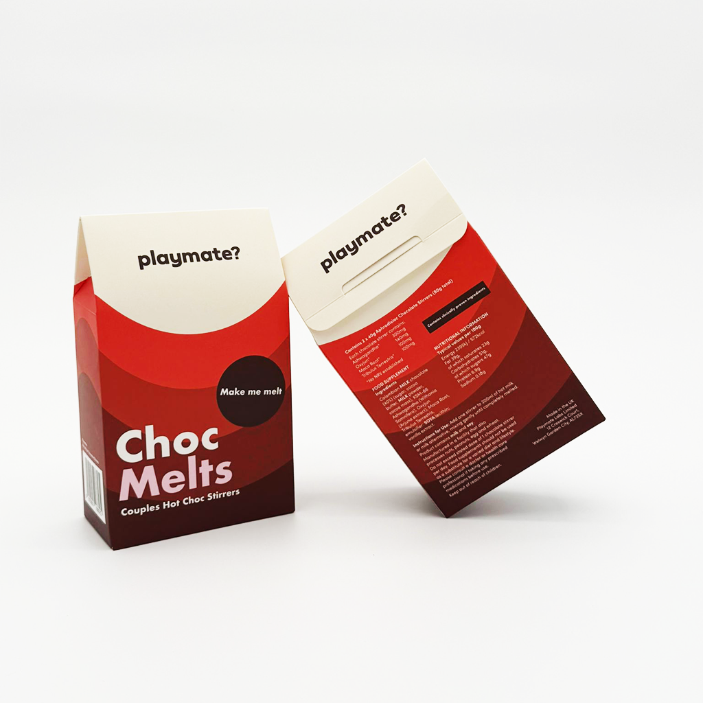 Two boxes of Playmate Choc Melts on a white background